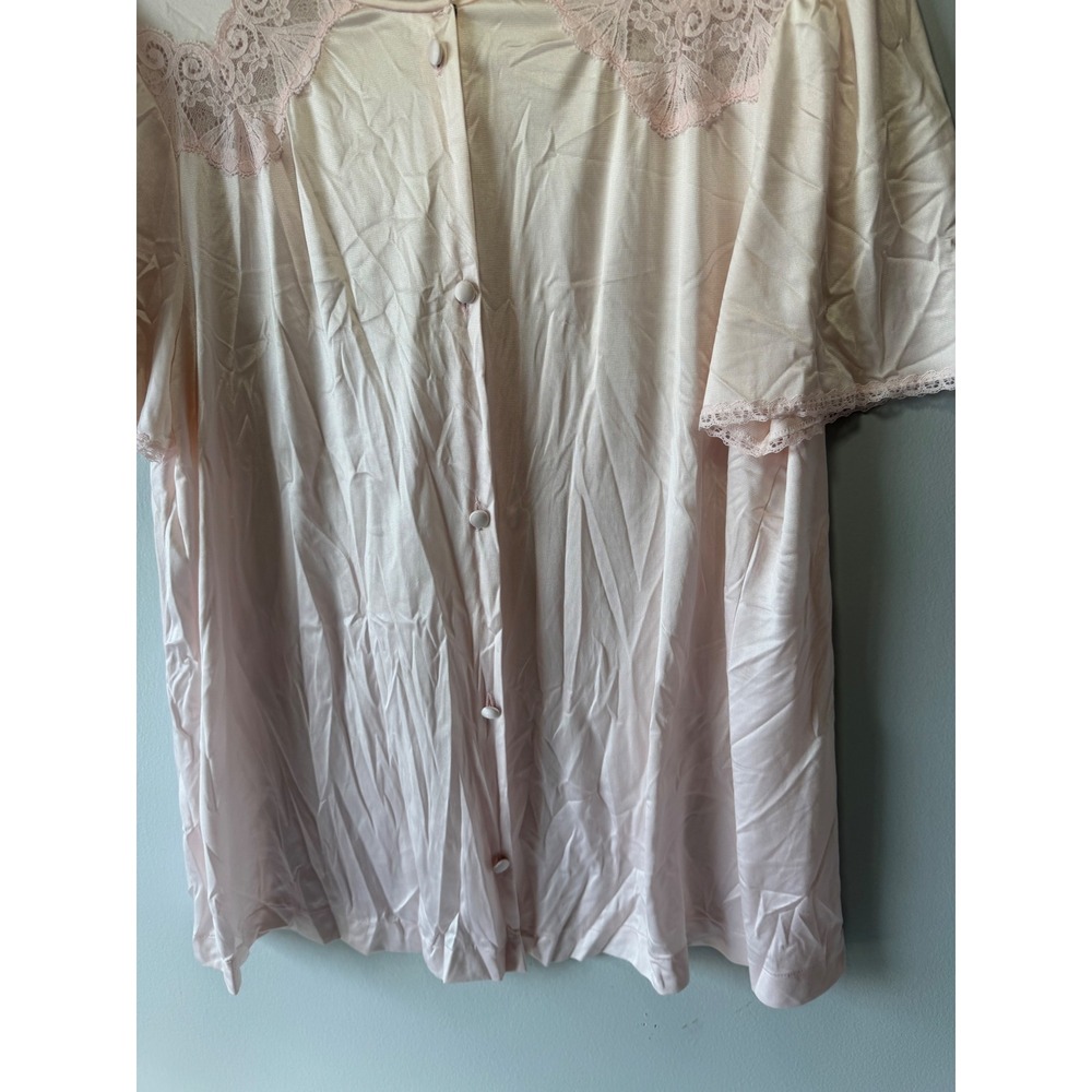 Vintage Vanity Fair Pink Lace Bed Top Short Sleeve Button Front Sleepwear M - Picture 11 of 12